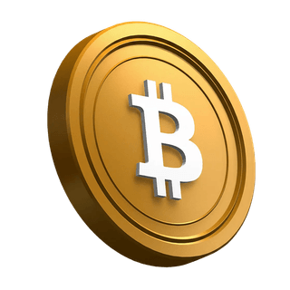 Visuaalisena elementtinä hero-osiossa esiintyvä kallistettu Bitcoin BTC -kolikko